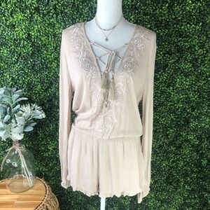 Nude boho lace up romper